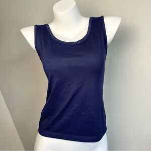 90s Navy Rhinestone Neckline Tank Top